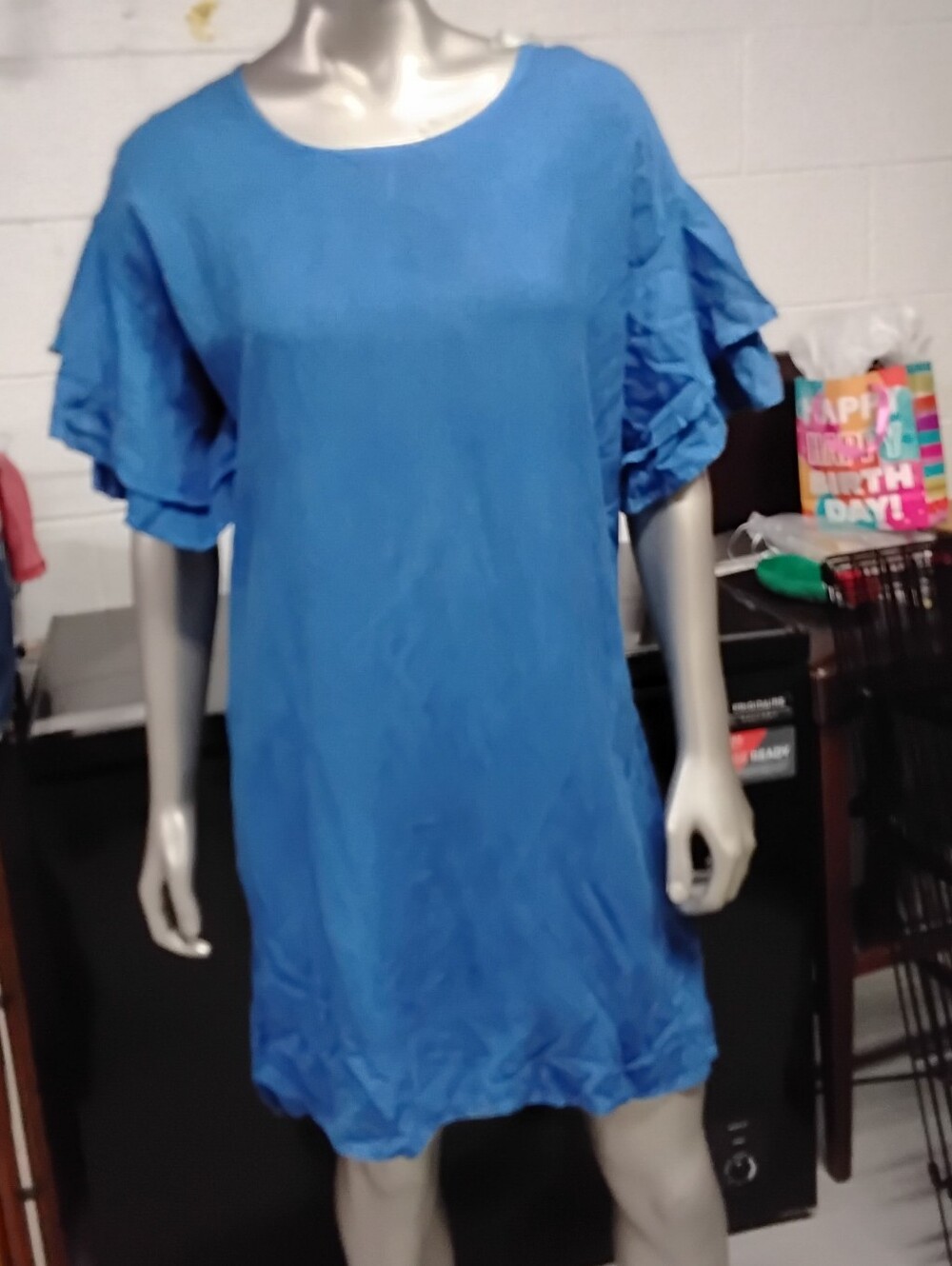 Bright Blue Ruffled Sleeve Shift Dress